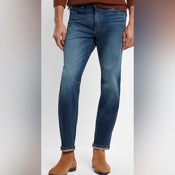 Express Men’s Slim Straight Dark Wash Stretch Jeans NWT - Picture 1 of 4